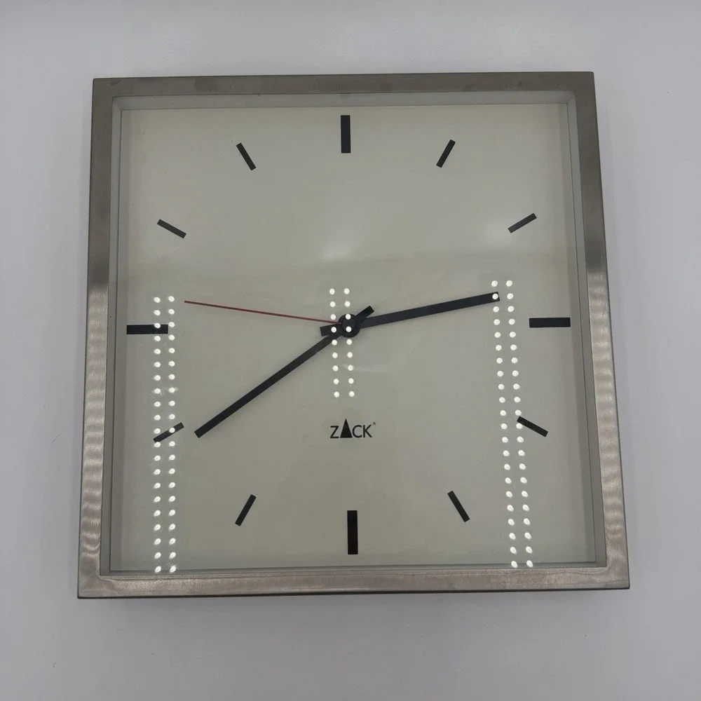 Zack Square Wall Clock‎ 10x10 Stainless Steel Glass Modern